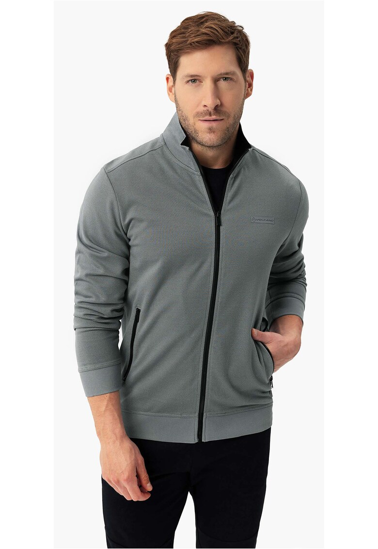 Hanorac barbati din bumbac cu guler inalt cu fermoar - B-Montero - albastru marin - Gri