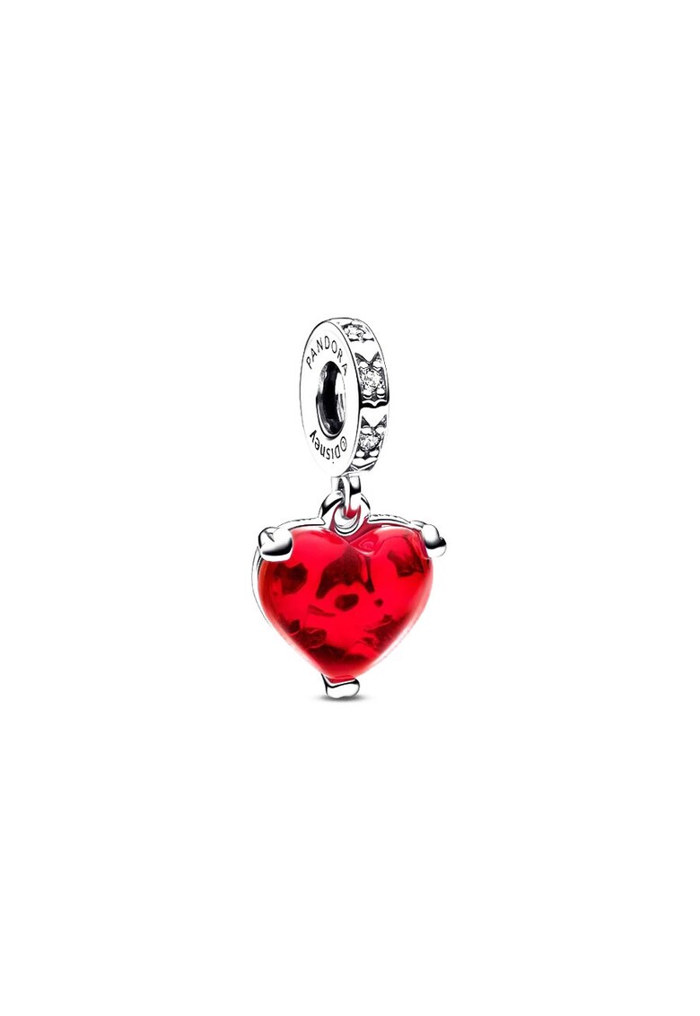 Charm tip pandantiv Disney Mickey & Minnie Mouse Kiss cu inima rosie Murano - Argint 925