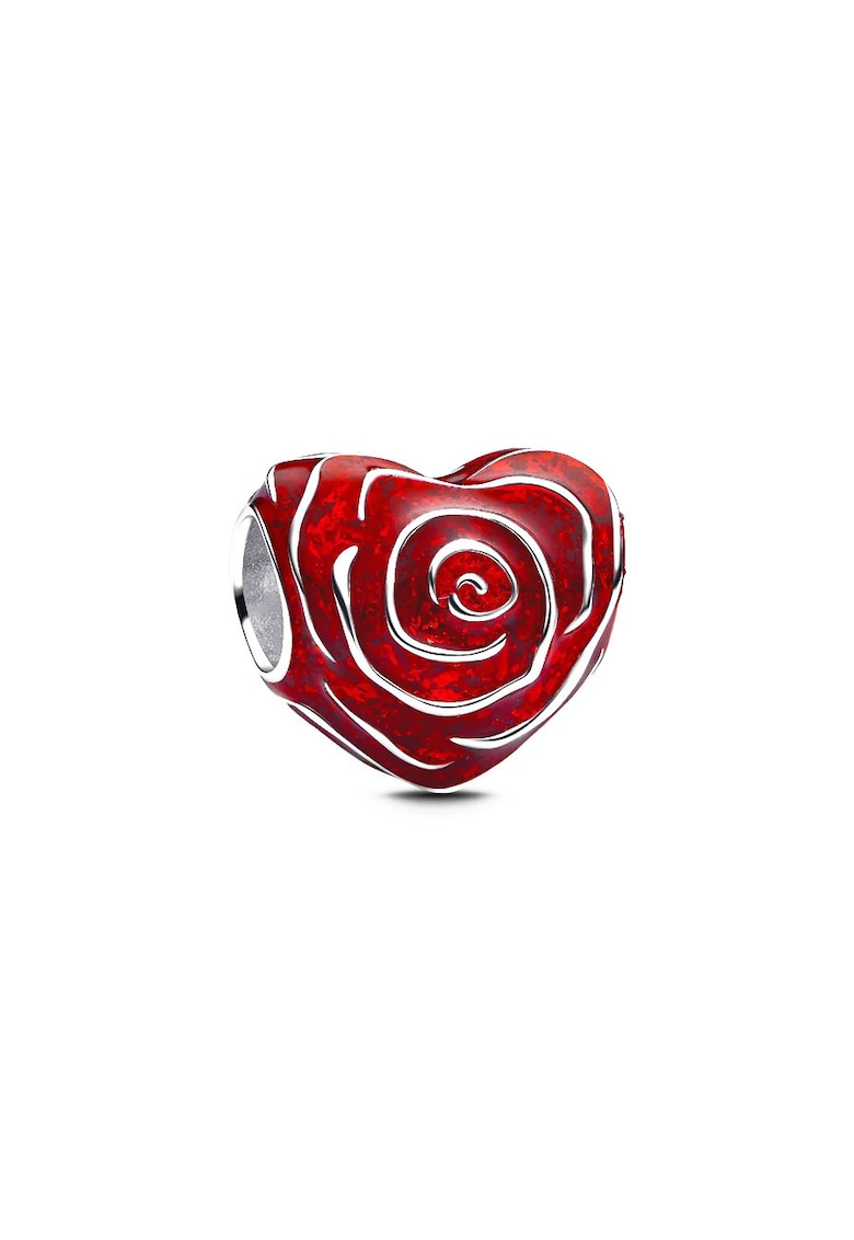 Charm tip inima Trandafir rosu din Argint 925