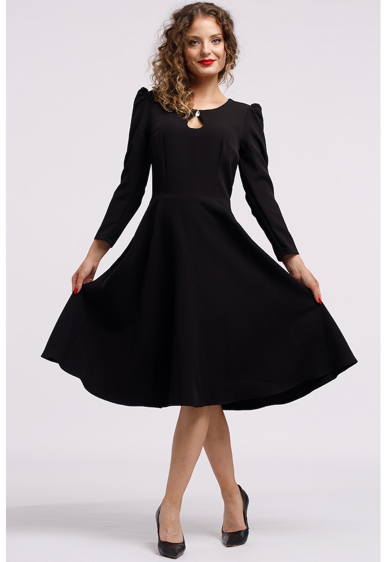 Rochie cu maneci lungi si decupaj keyhole - Negru