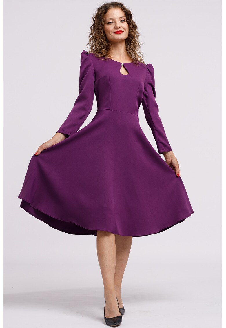 Rochie cu maneci lungi si decupaj keyhole - Violet