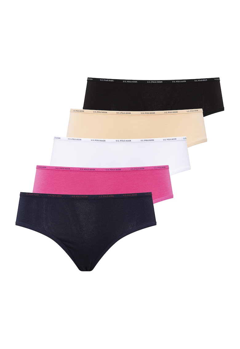 Chiloti hipster din amestec de modal - 5 perechi - Alb/Negru/Fucsia