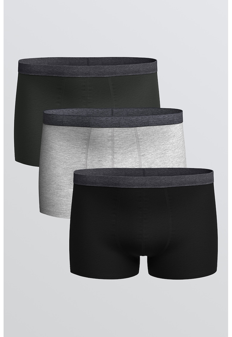 Set de boxeri uni - 3 perechi - Negru/Verde padure/Gri deschis melange