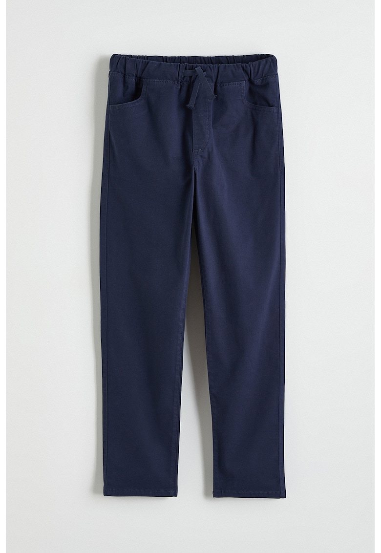 Pantaloni drepti cu snur in talie - Bleumarin