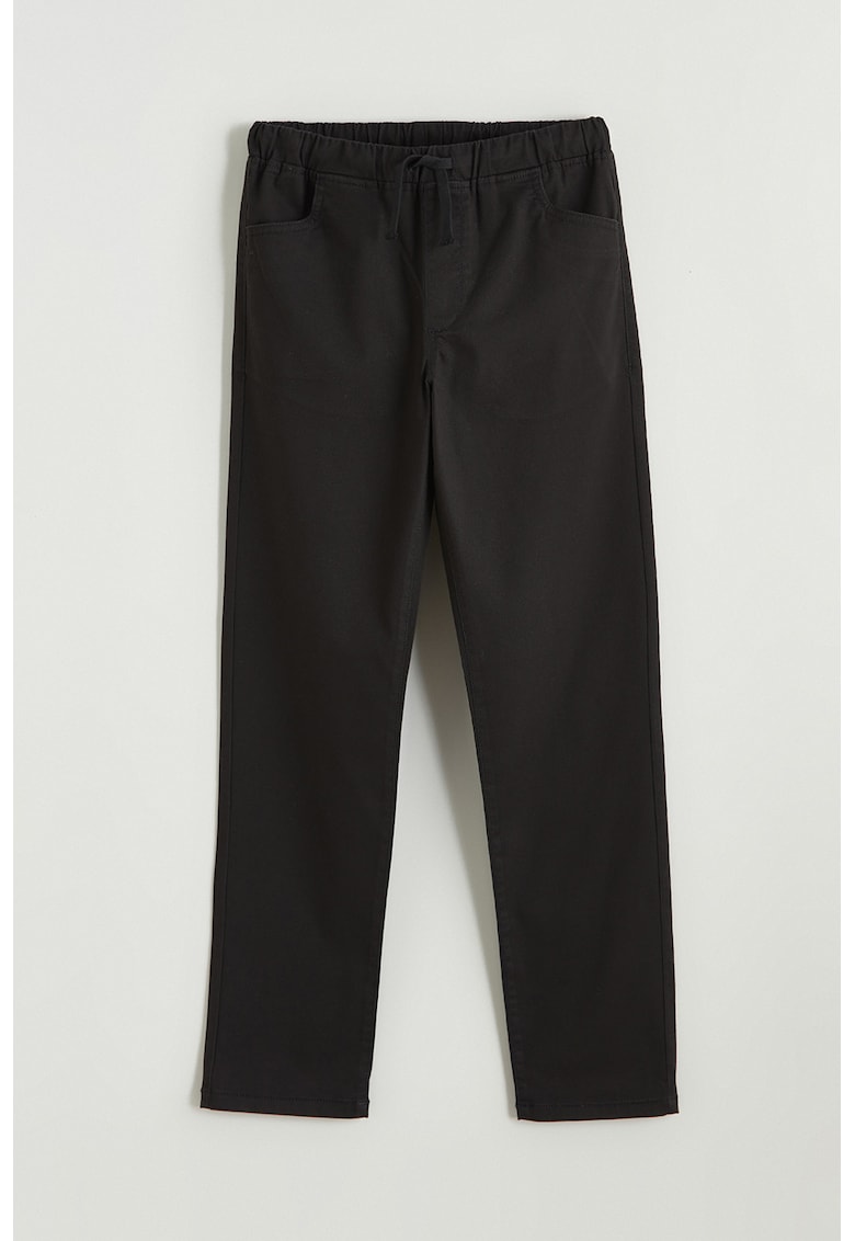 Pantaloni drepti cu snur in talie - Negru stins