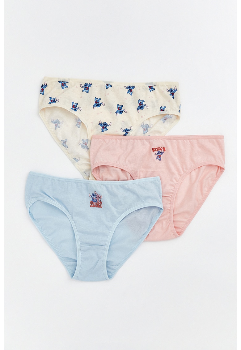 Set de chiloti cu model Stitch - 3 perechi - Roz/Albastru deschis/Crem