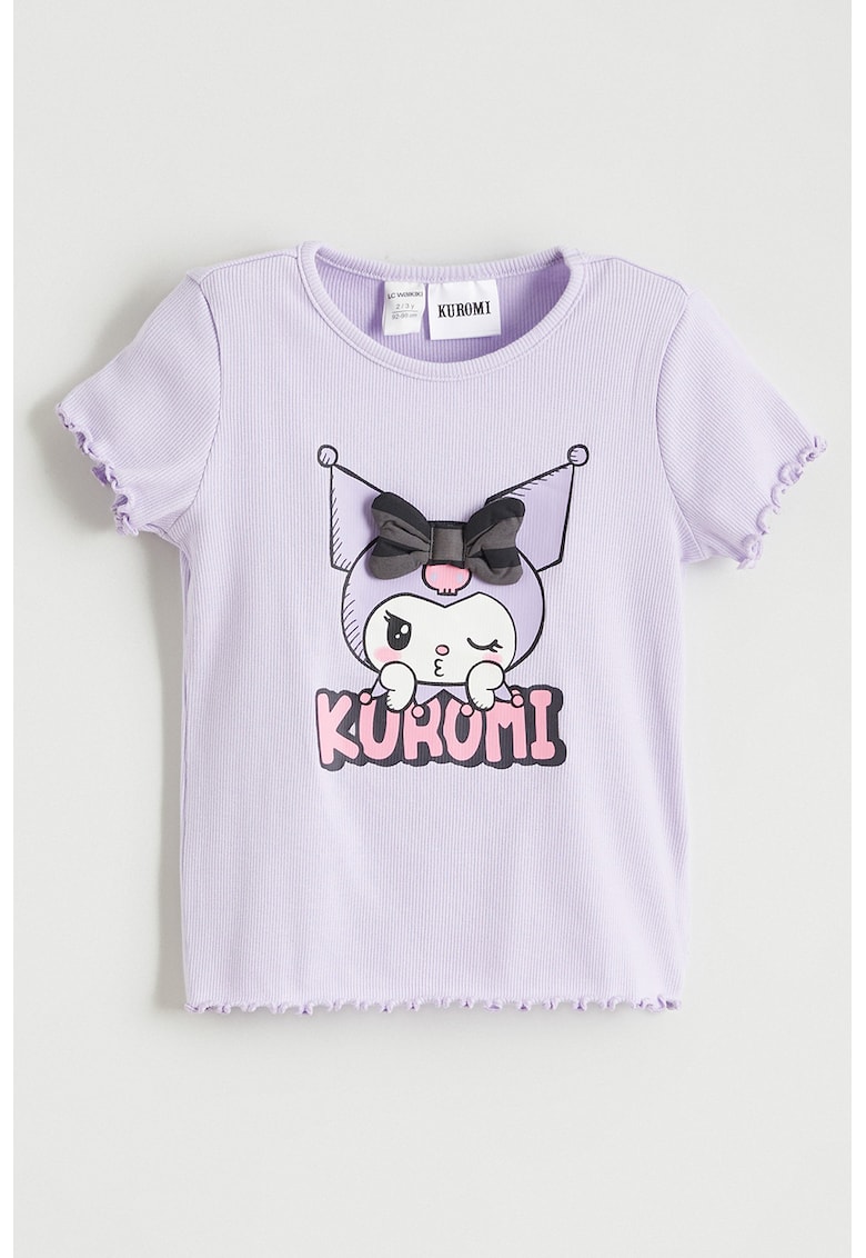 Tricou striat cu imprimeu Kuromi - Violet deschis/Roz deschis