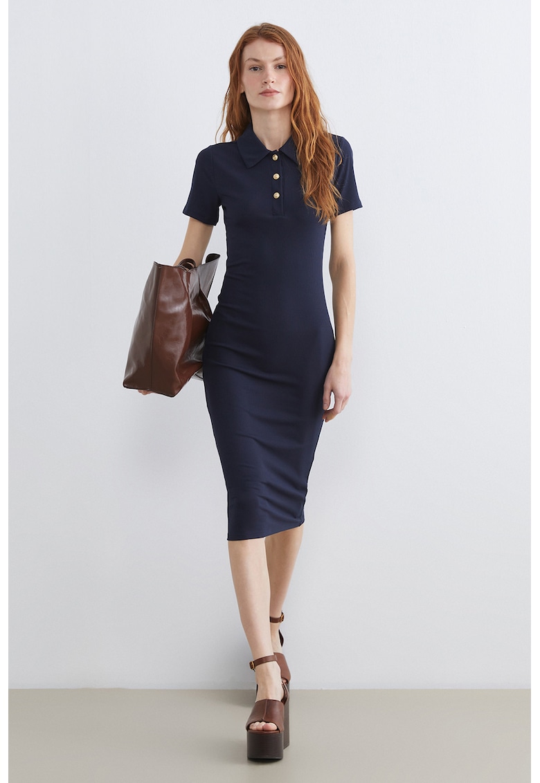 Rochie midi cu croiala cambrata si straitii - Albastru ultramarin