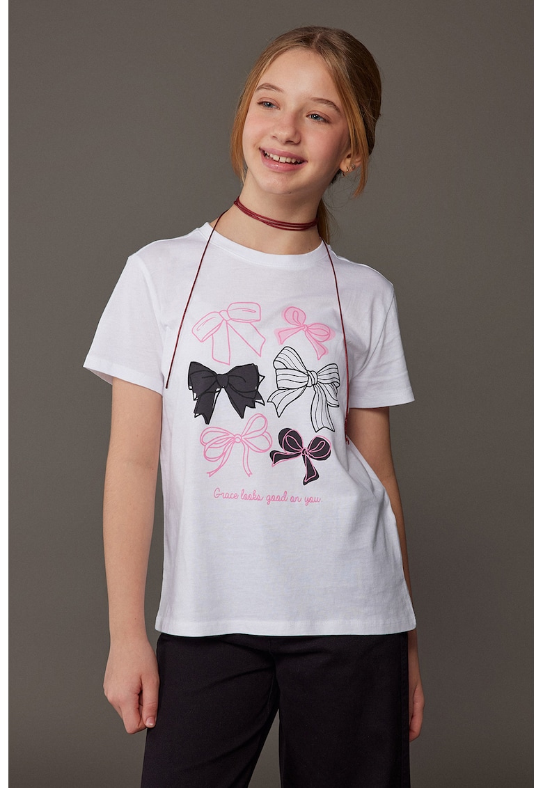 Tricou de bumbac cu imprimeu - Alb/Negru/Roz