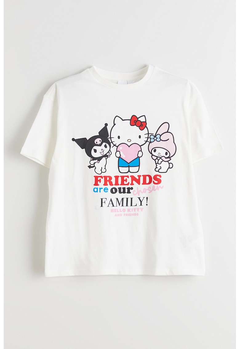 Tricou de bumbac cu tematica Hello Kitty - Rosu/Alb/Negru