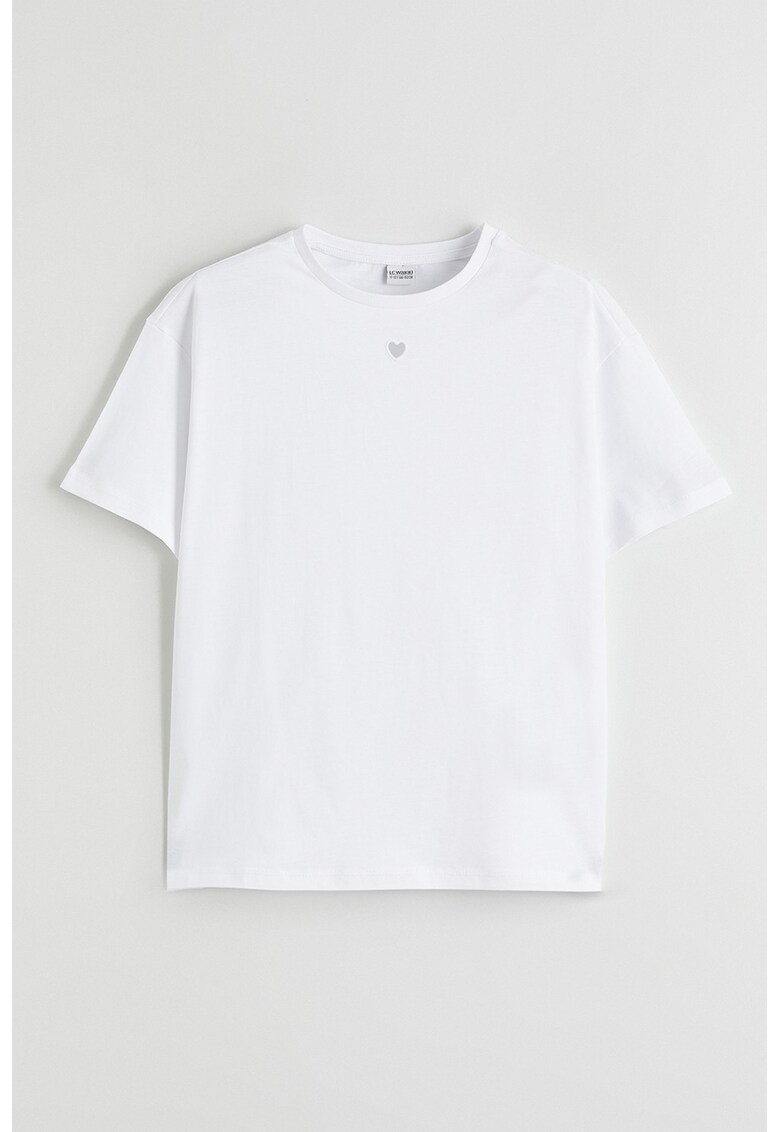 Tricou de bumbac cu decupaj in forma de inima - Alb