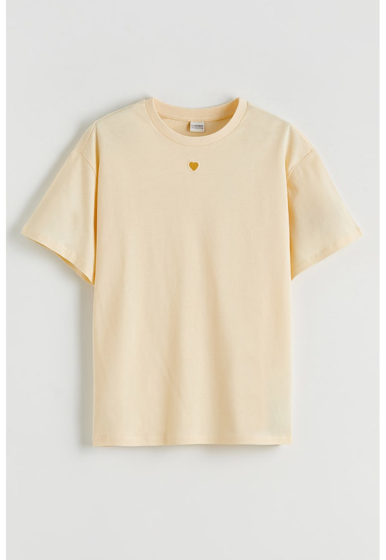 Tricou de bumbac cu decupaj in forma de inima - Bej