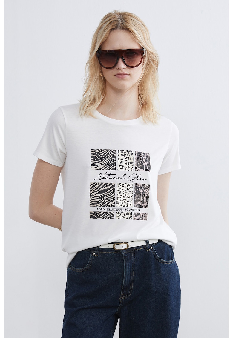 Tricou lejer cu animal print - Alb/Auriu/Negru
