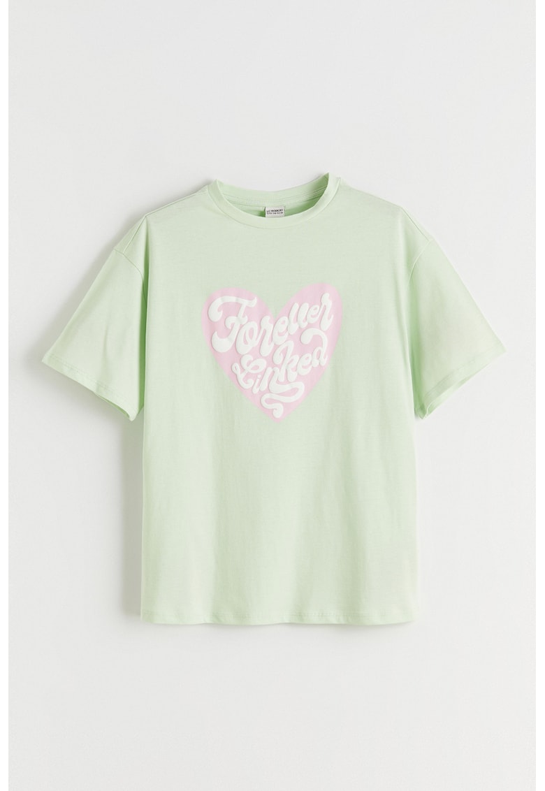 Tricou lejer de bumbac cu imprimeu - Alb/Roz pastel/Verde fistic