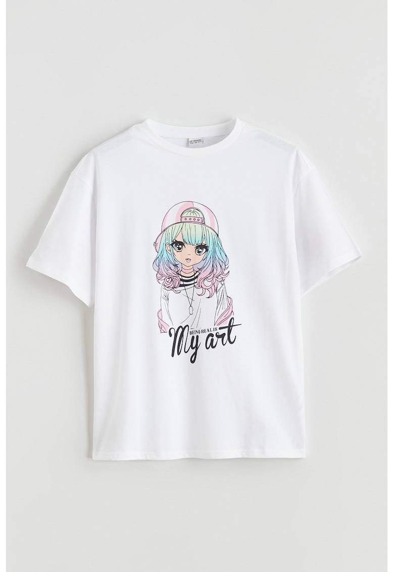 Tricou lejer de bumbac cu imprimeu - Alb/Roz pastel/Albastru deschis