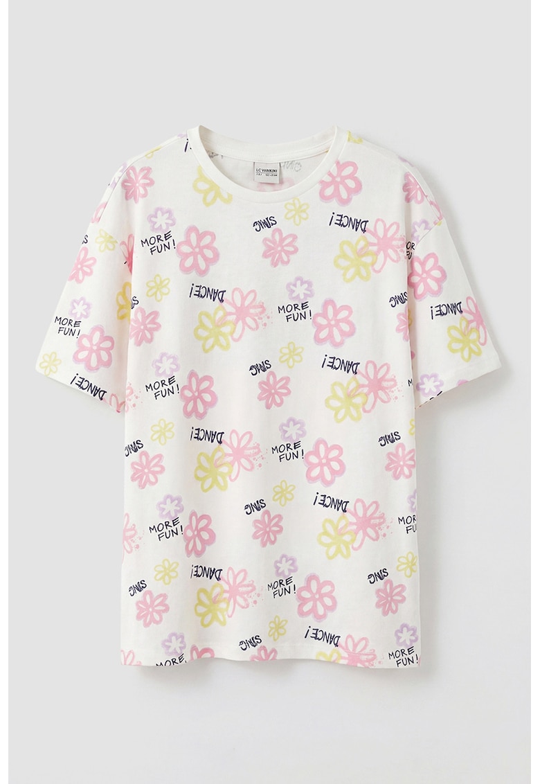 Tricou lejer de bumbac cu imprimeu - Alb/Lila/Roz
