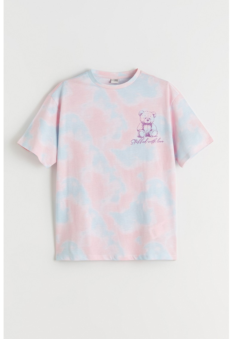 Tricou lejer din bumbac cu model tie-dye - Albastru lavanda/Roz pastel