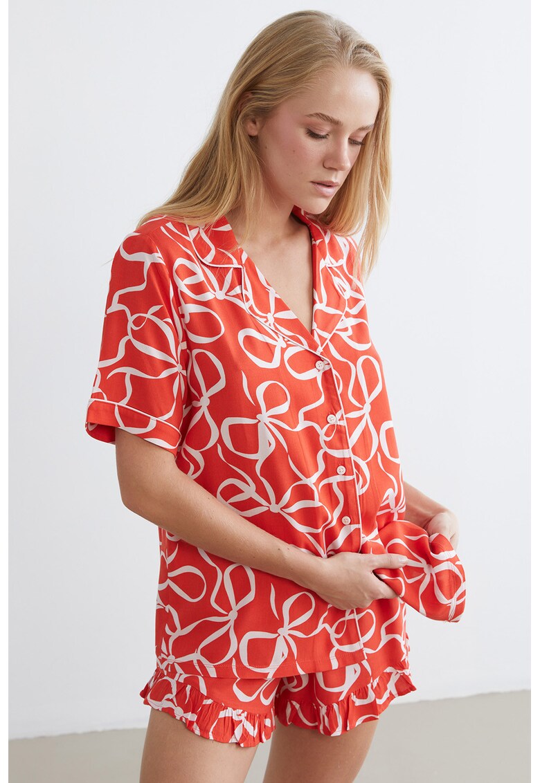 Pijama cu imprimeu grafic - Alb/Rosu vermillion