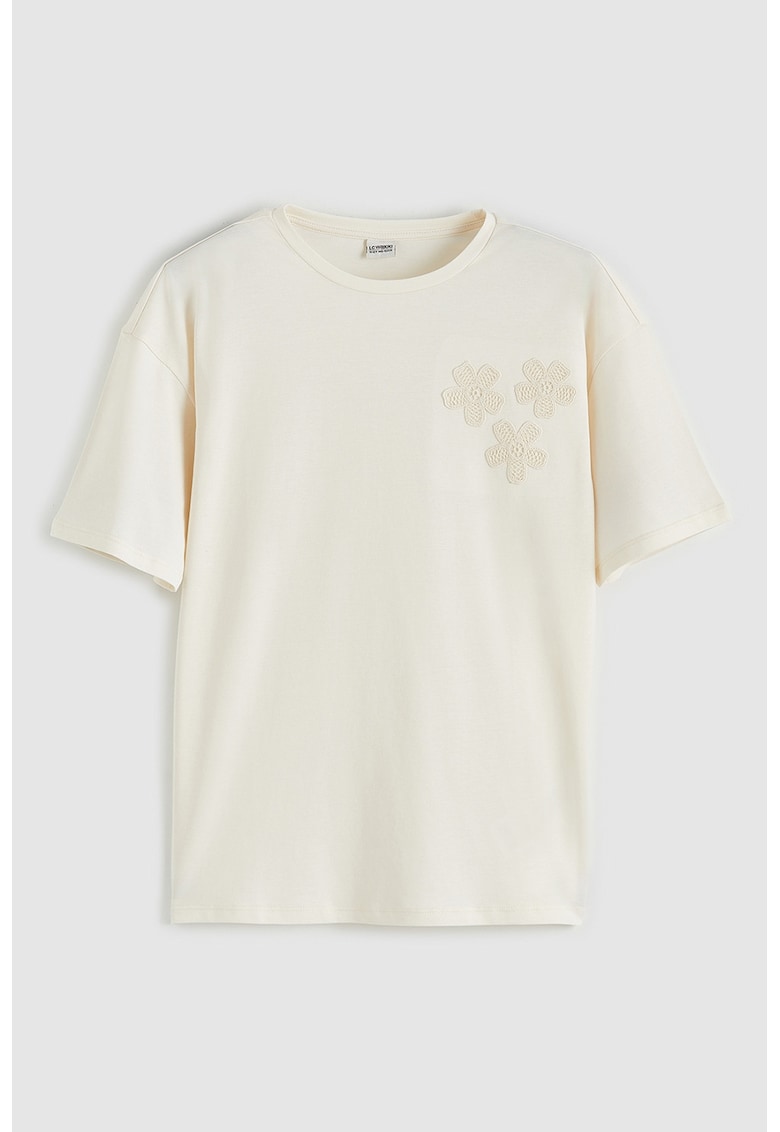Tricou regular fit cu broderie - Alb murdar