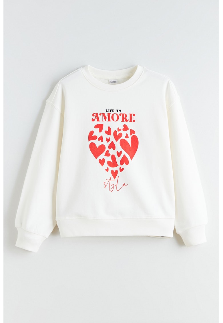 Bluza de trening din amestec de bumbac cu decolteu la baza gatului - Coral/Alb murdar