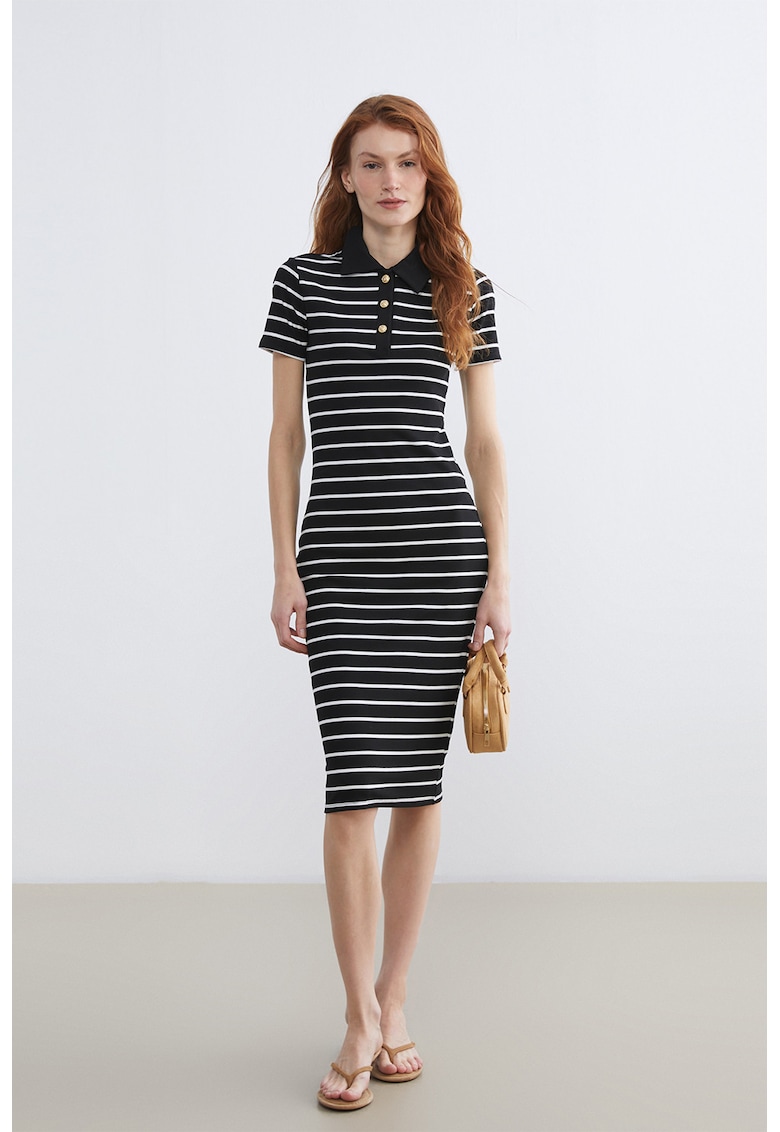 Rochie cu model in dungi - Negru/Alb optic