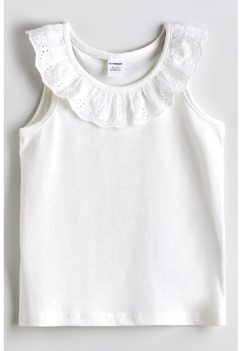 Top de bumbac cu decolteu rotund - Alb optic