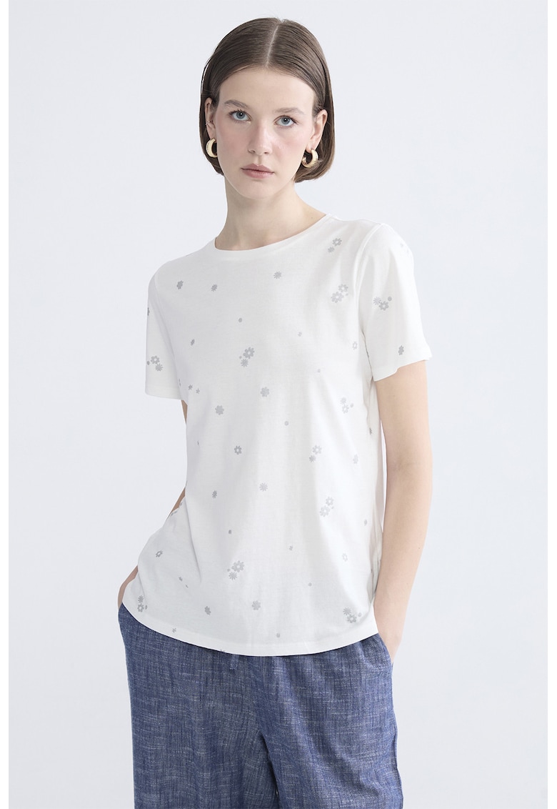 Tricou din bumbac cu model floral - Alb murdar