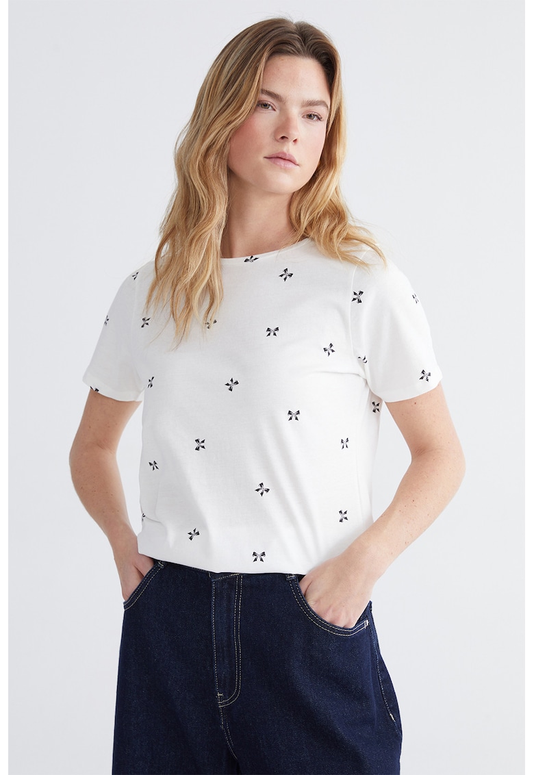 Tricou din bumbac cu model floral - Alb optic