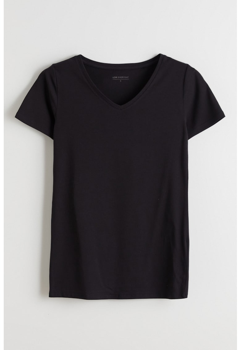 Tricou regular fit cu decolteu in V - Negru