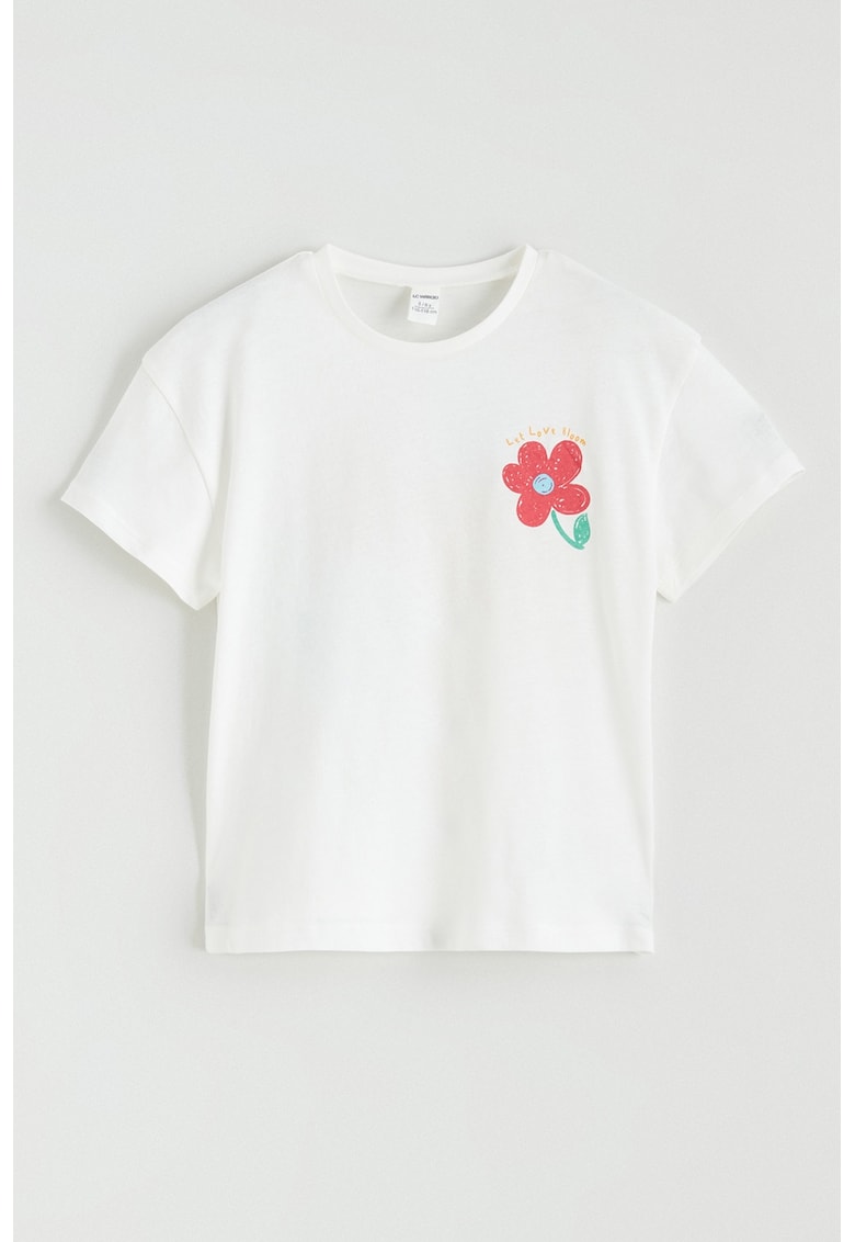 Pijama din bumbac cu imprimeu - Coral/Alb optic