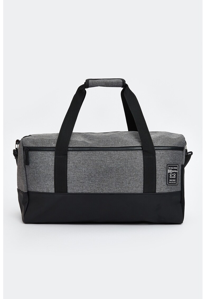Geanta duffle din material textil - Negru/Gri deschis melange