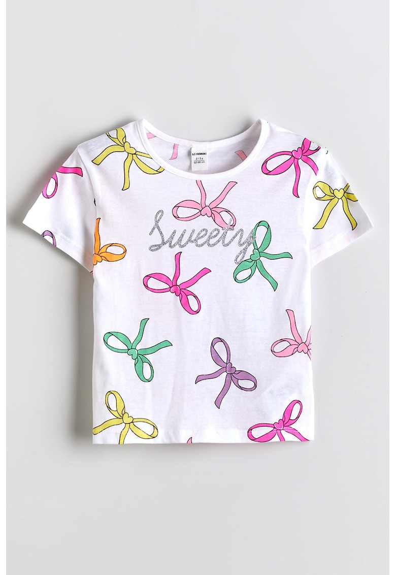 Tricou din bumbac cu imprimeu cu funde - Fucsia/Galben pal/Alb optic