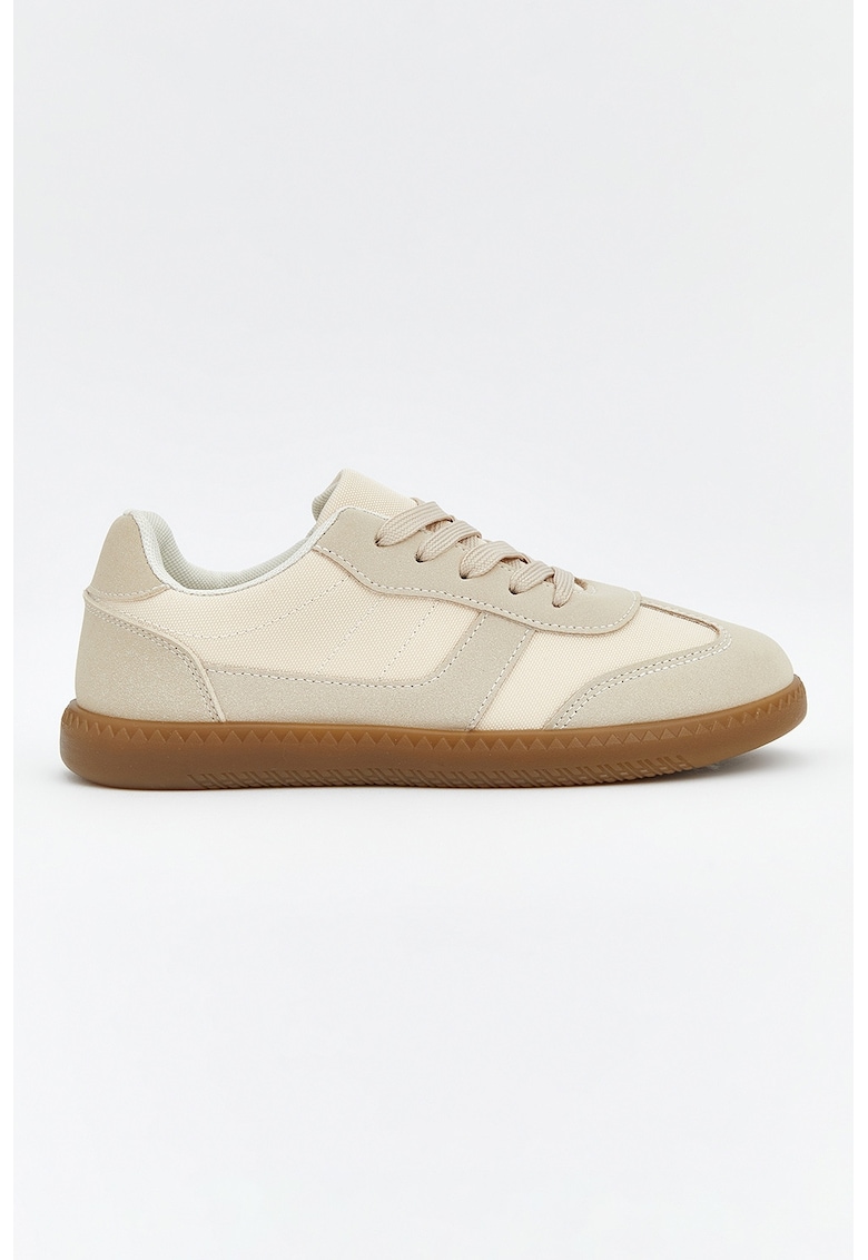 Pantofi sport low-cut din material textil - Bej deschis