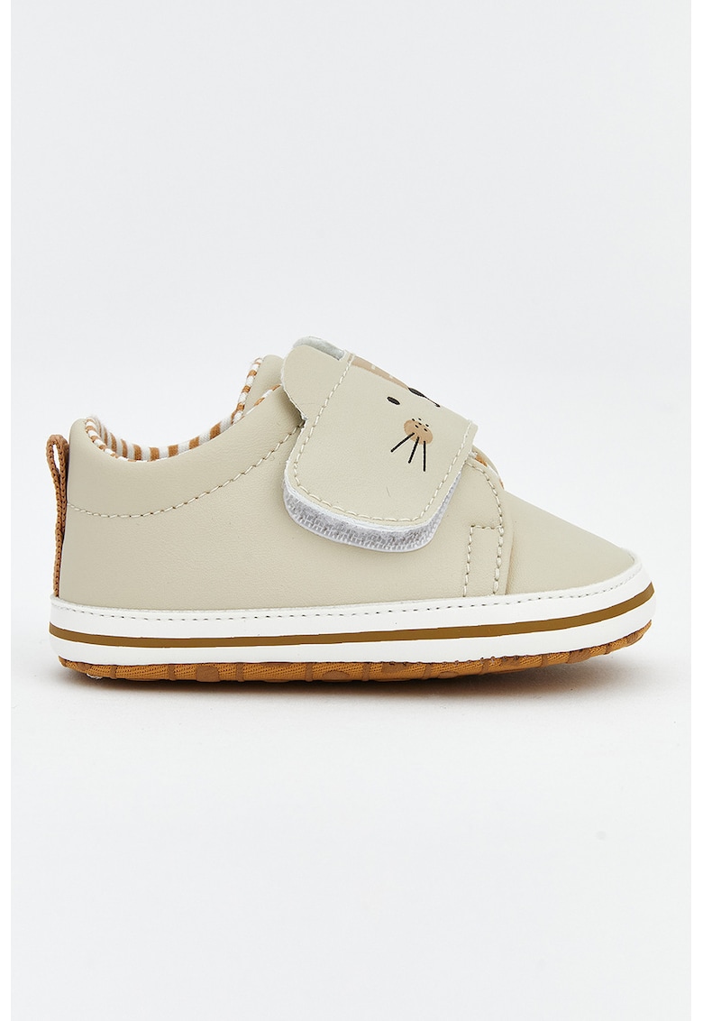 Pantofi crib din piele ecologica cu bareta velcro - Bej deschis