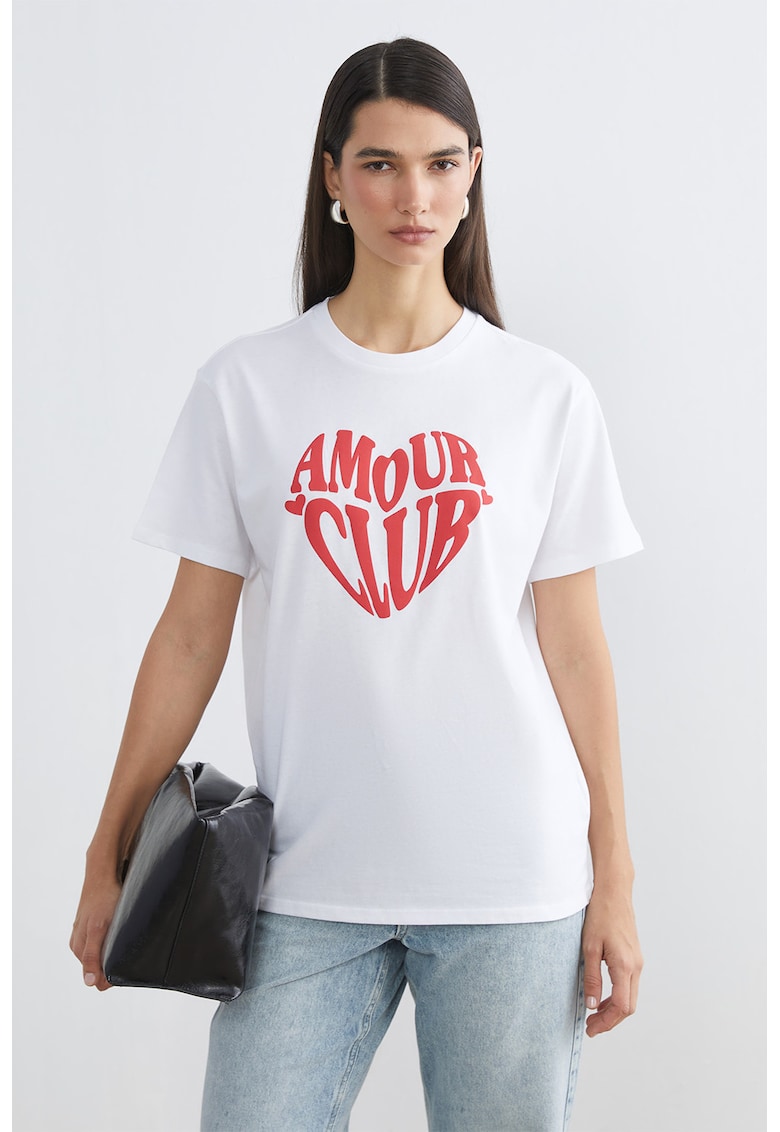 Tricou lejer cu imprimeu text - Rosu/Alb
