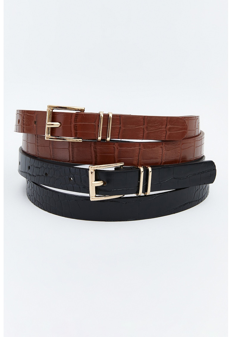 Set de curele din piele ecologica - 2 piese - Negru/Maro