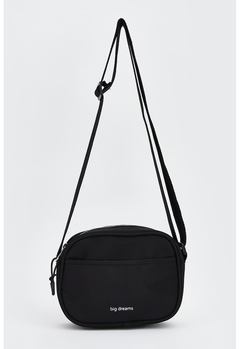Geanta crossbody cu buzunar exterior - Negru/Argintiu