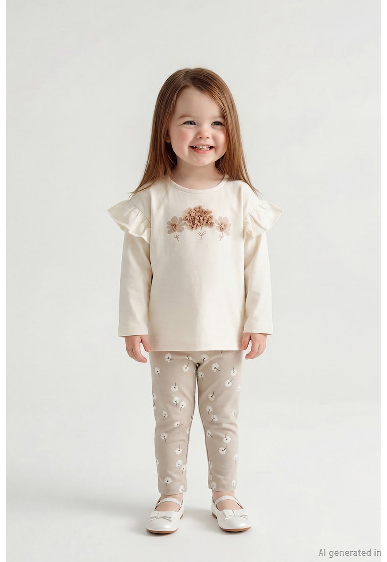 Set de bluza si colanti din amestec de bumbac - Alb/Bej deschis