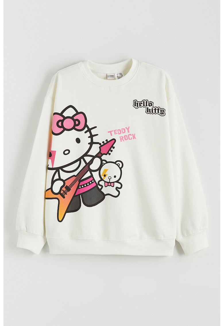 Bluza de trening cu imprimeu Hello Kitty - Alb