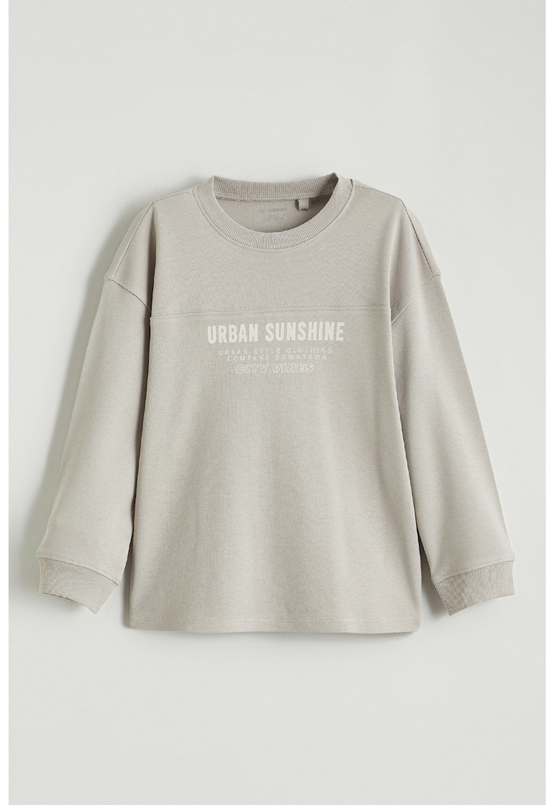 Bluza de trening din bumbac cu imprimeu text - Gri deschis