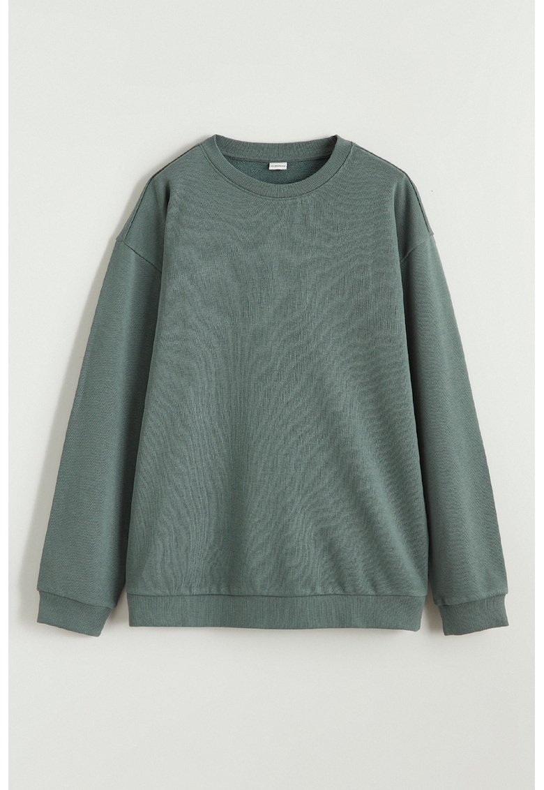 Bluza de trening cu model uni si decolteu la baza gatului - Verde