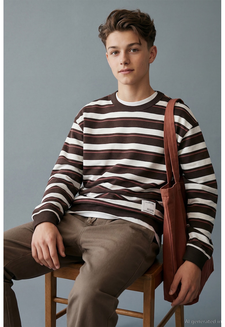 Bluza de trening de bumbac cu dungi - Alb/Maro/Roz