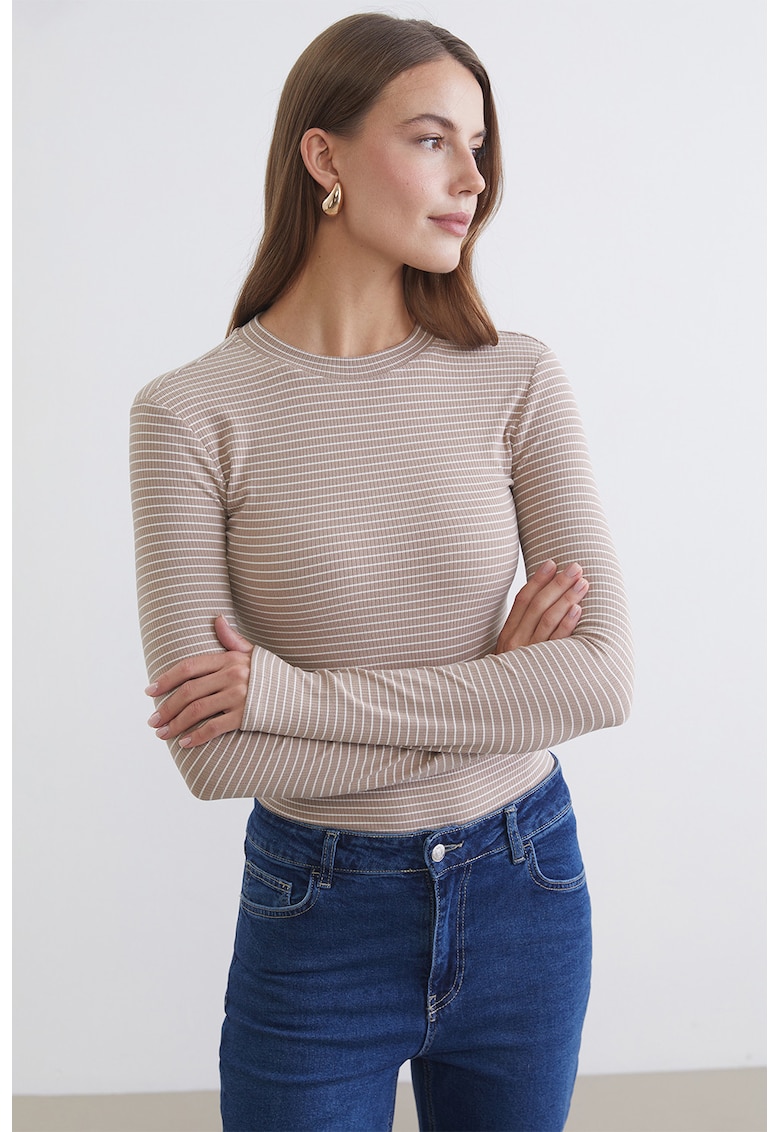 Bluza slim fit in dungi - Bej