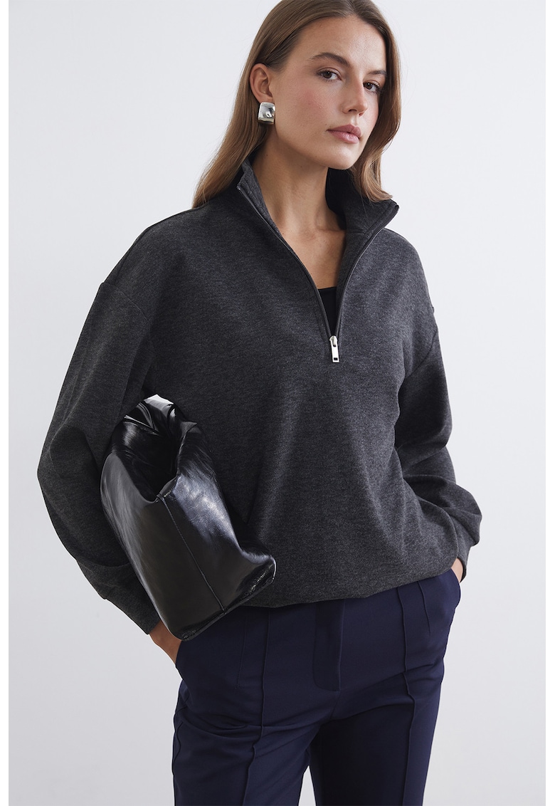 Bluza de trening regular fit cu model uni - Gri inchis melange