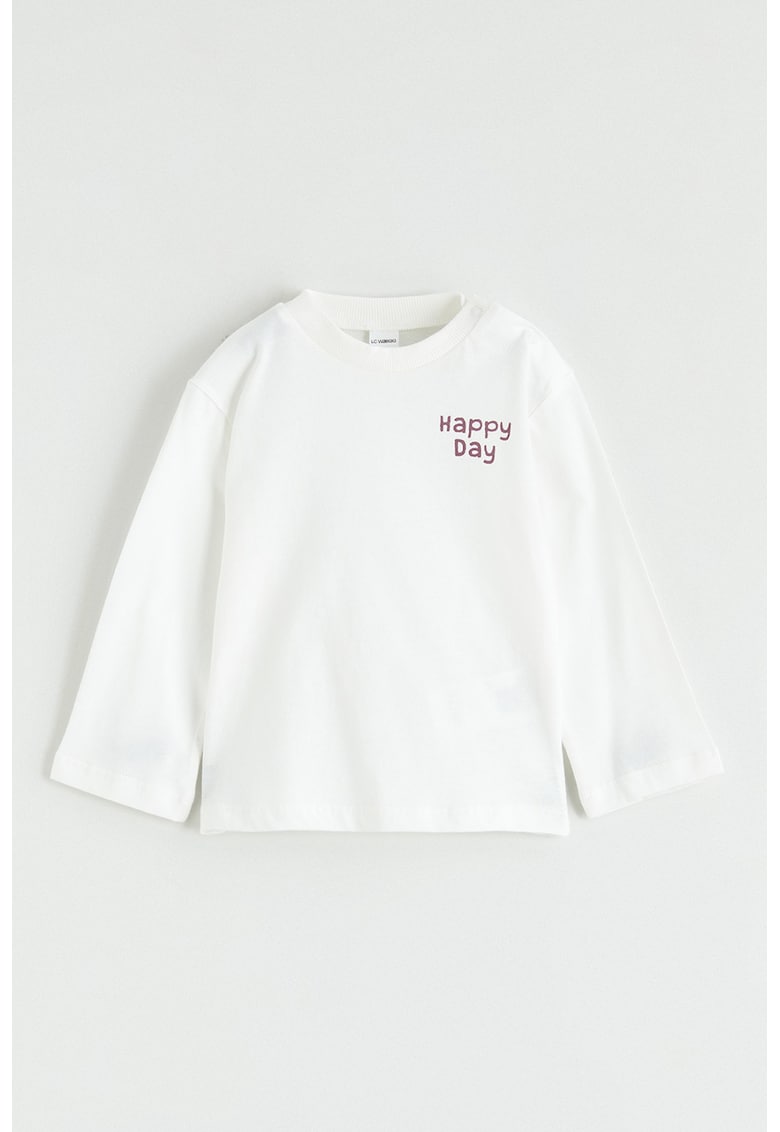 Bluza de trening din bumbac cu decolteu la baza gatului si model text - Alb