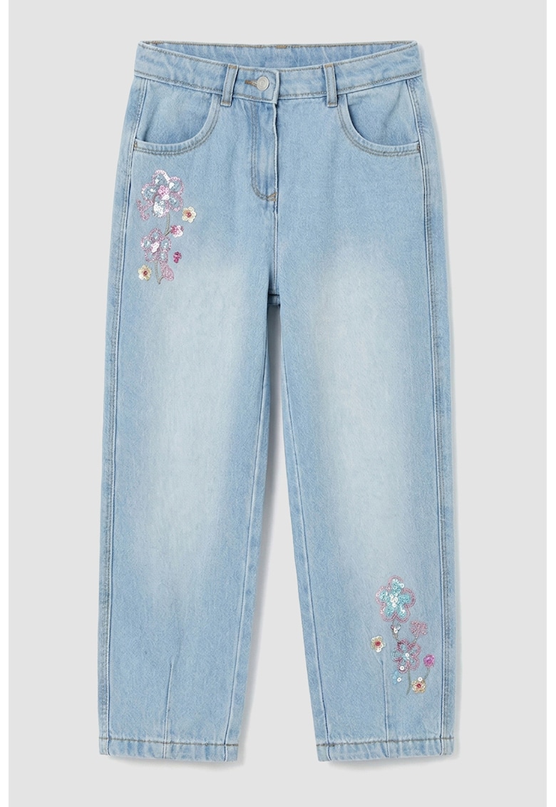 Blugi cu model floral - Albastru deschis