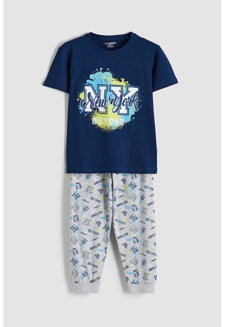 Pijama cu imprimeu grafic - Gri/Bleumarin