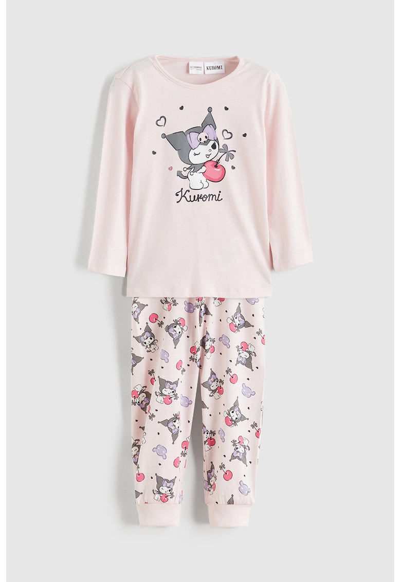 Pijama din bumbac cu design grafic - Roz pastel