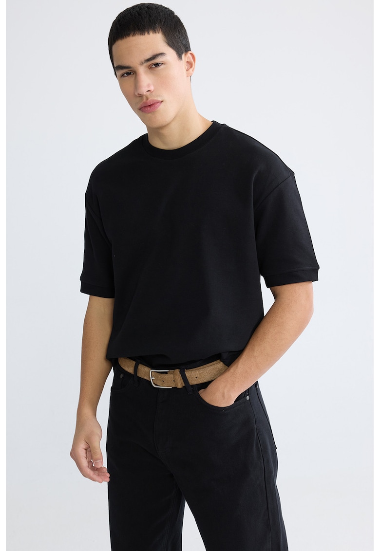Tricou uni din amestec de bumbac - Negru