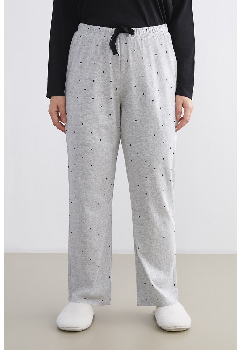 Pantaloni de pijama cu buline - Negru/Gri deschis melange